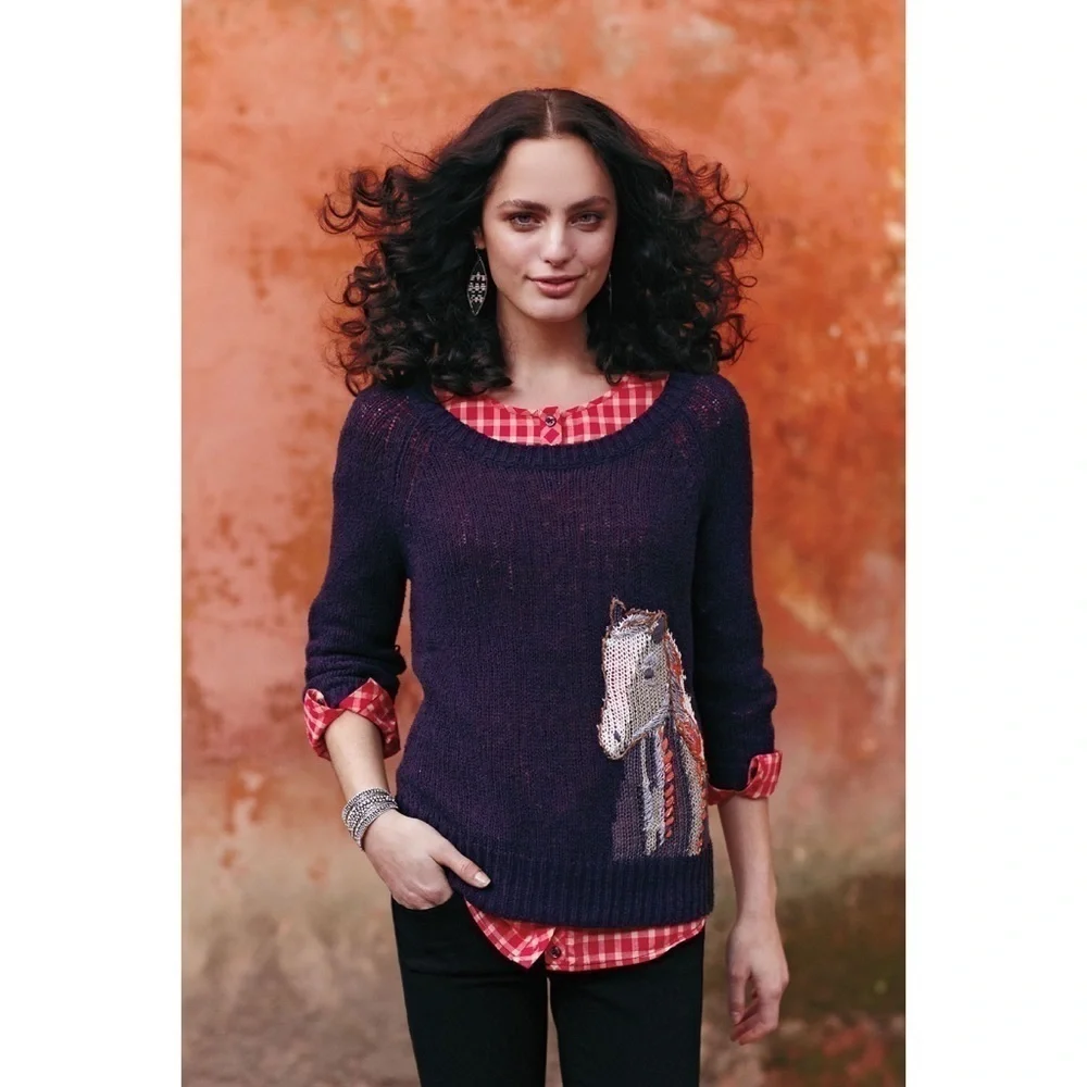 Anthro Moth Saddleback Embroidered Horse Sweater​​​​​​​